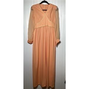 Vintage dress Peach Maxi Sheer Long Sleeve Size 16 Flaw